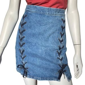 H&M Blue Denim Mini Skirt w/ Lace Up Front Edgy